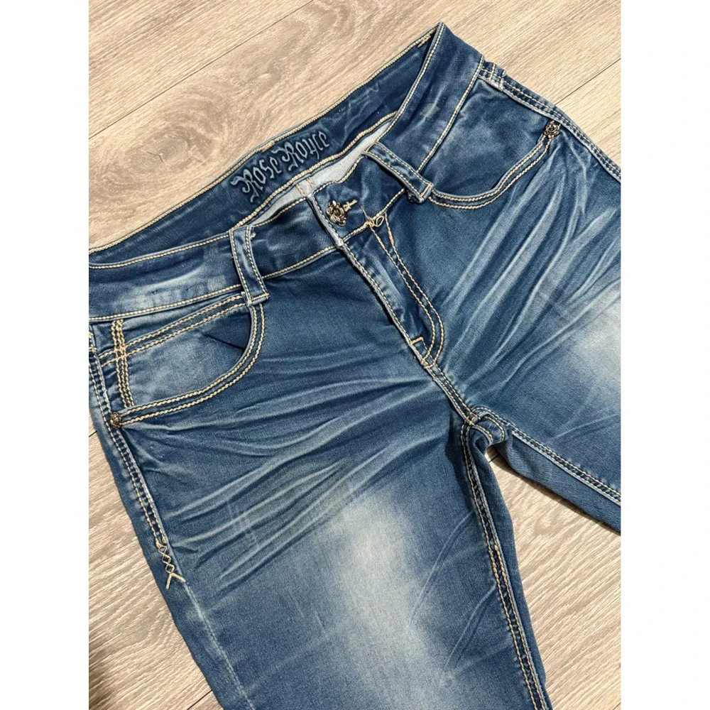 Rose Royce Sarina Moonlight Blue Denim Bermuda Shorts Size 28 7/8 Whiskered